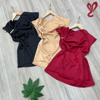 Áo Kiểu Cổ Đổ Lụa Bóng Sát Nách Đính Hạt