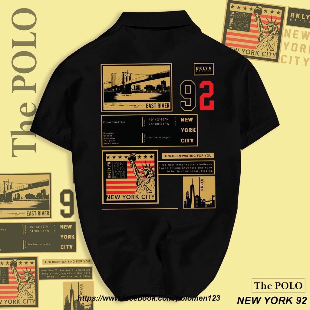 Áo polo nam nữ, áo thun nam  nữ có cổ vải cá sấu basic in hình new york 92 trẻ trung năng động-ALPHA X