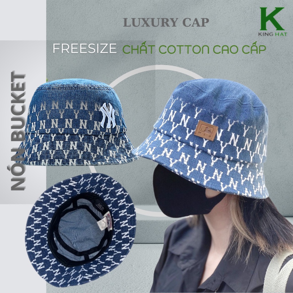 Mũ Bucket MLB monogram chất vải jean Hàn Quốc cao cấp, nón thời trang màu xanh