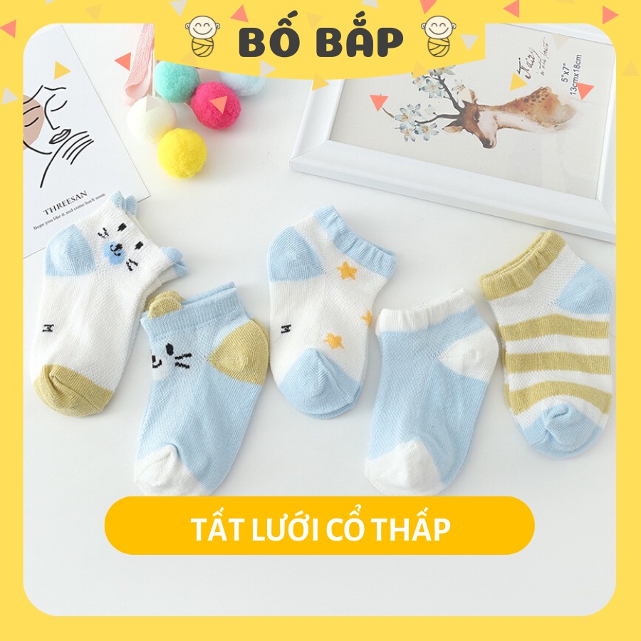 Set 5 Đôi Tất Lưới Điều Hoà Cổ Thấp Cho Bé Giúp Thoáng Chân - Bố Bắp Store