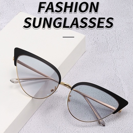 Hàng Sang Trọng [Hàng Sang Trọng] Kính Râm Mắt Mèo Gọng Kim Loại Thiết Kế Thời Thượng Cho Nữ