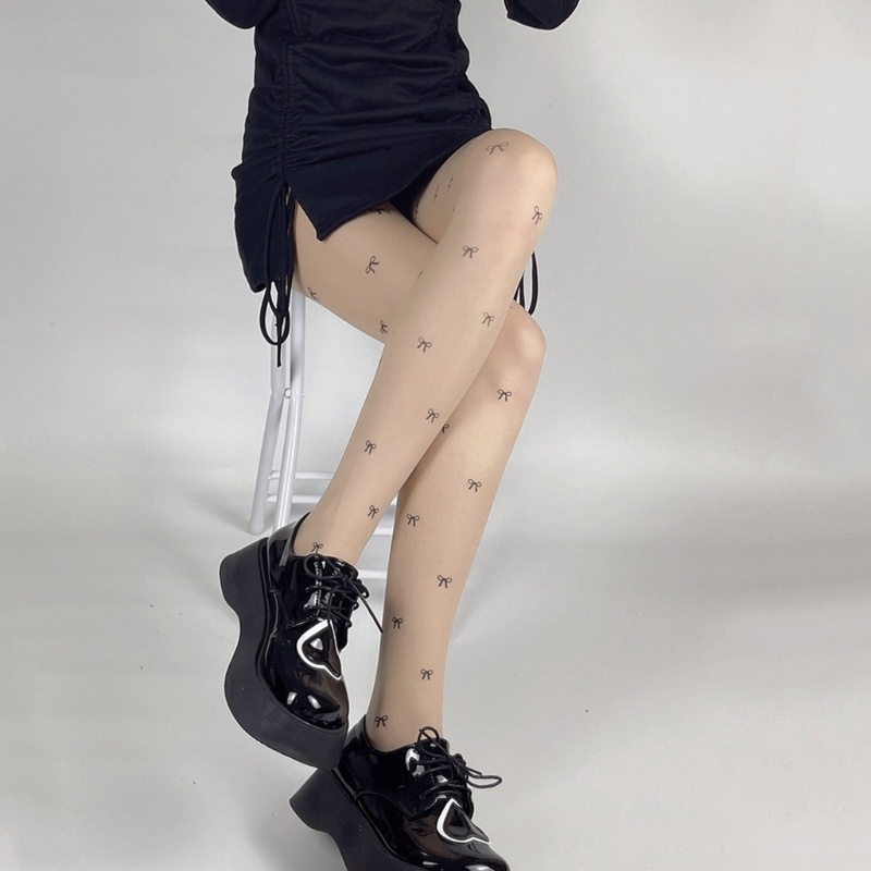 Xiangbao Quần Tất Mỏng Họa Tiết Chấm Bi Đính Nơ Trái Tim Ngọt Ngào Quyến Rũ Cho Nữ