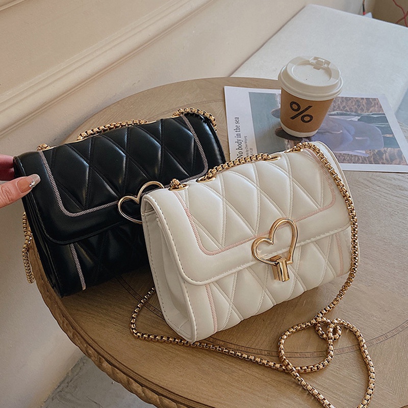 Túi Đeo Chéo Màu Đen Họa Tiết Hình Thoi Thời Trang Cho Nữ