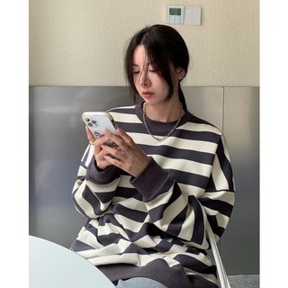 Áo nỉ kẻ dày form oversize 4 màu ( có sẵn )