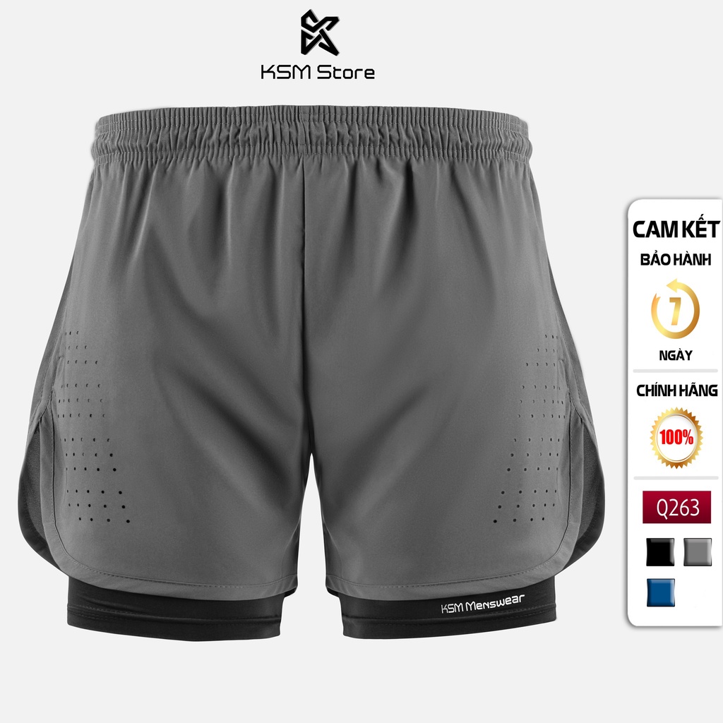 Quần Đùi Short Thể Thao Ngắn 2 Lớp Tập Gym Nam KSM Store Túi Zip Có Lỗ Thoát Khí Phù Hợp Chạy Bộ Q263