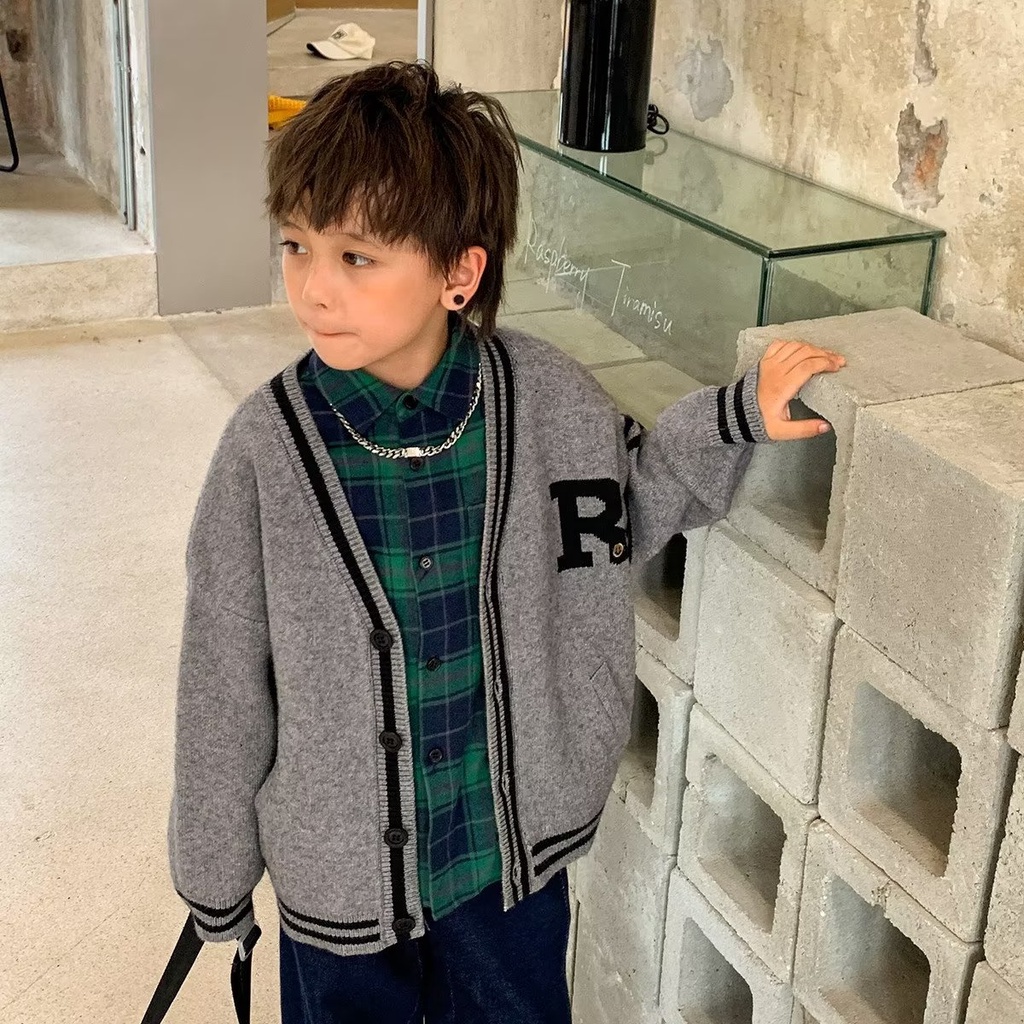 Áo Khoác Len Cardigan Dáng Rộng Thoải Mái Thời Trang Cho Bé Trai 3-15 Tuổi