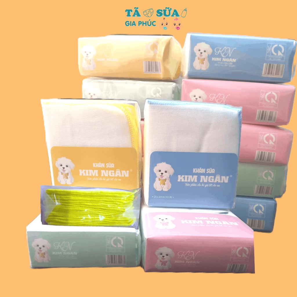 Set 10 Khăn xô sữa Kim Ngân 4 lớp vải cotton siêu mềm mịn cho bé (24x24cm) GH01 - Tã sữa Gia Phúc