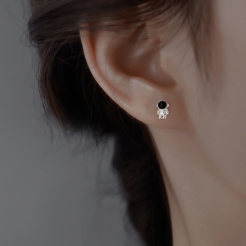 Bông Tai Hình Phi Hành Gia Bằng Thép Titan Đính Đá Zircon Trắng Thời Trang Cho Nữ