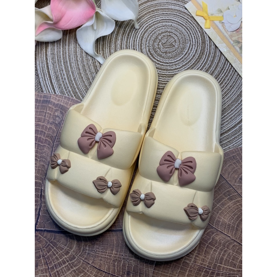 JY300- D32 - Dép nữ đế mềm mang trong nhà cho nữ siêu dễ thương đính họa tiết NƠ nhỏ