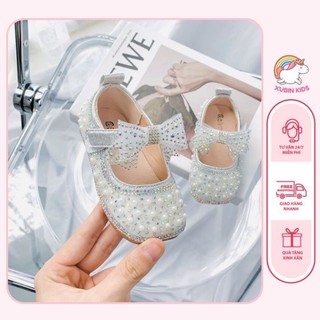 Size 29 giày búp bê nơ bạc đính đá cho bé gái