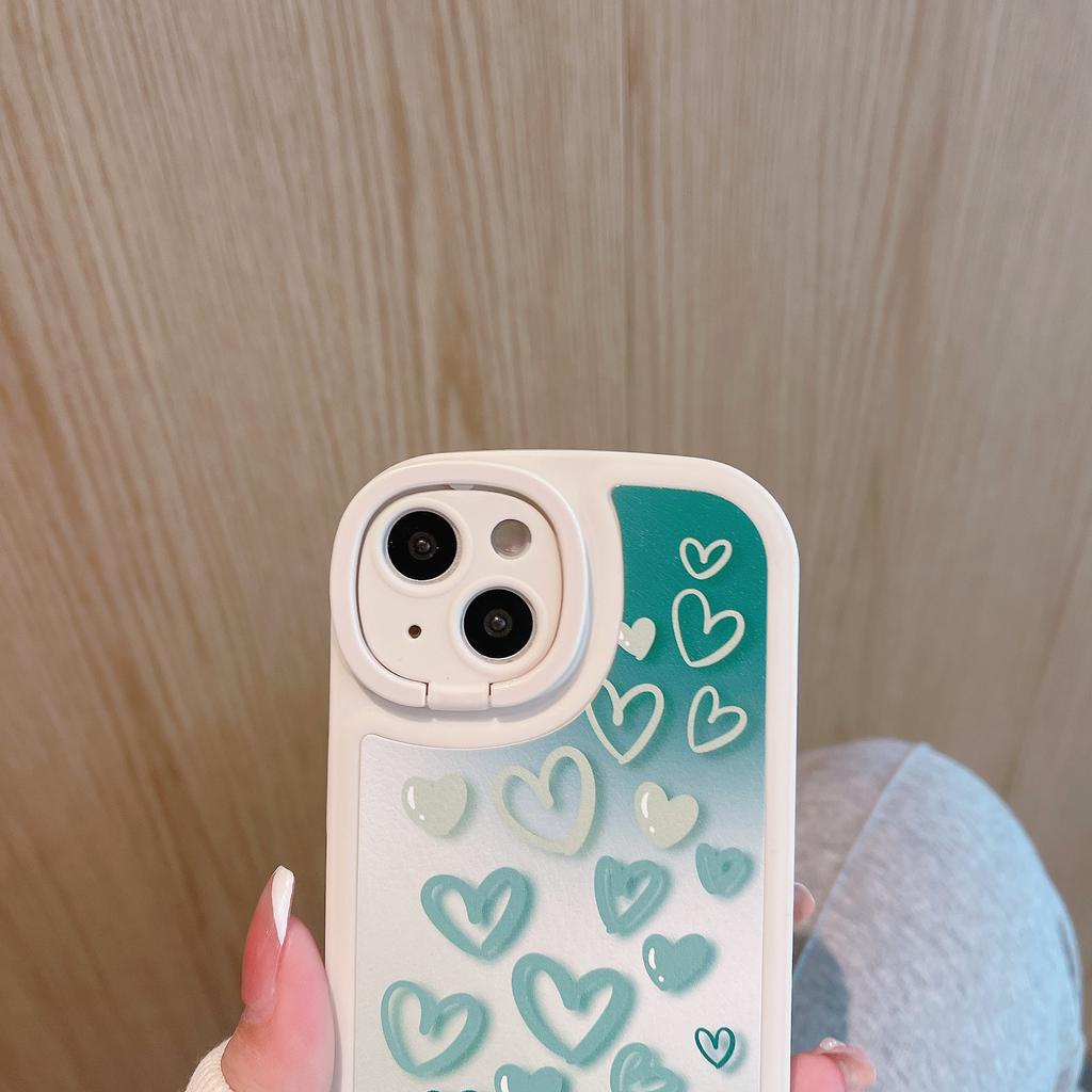 Ốp Điện Thoại Da Họa Tiết Trái Tim Màu gradient Có Vòng Đỡ Cho IPhone 14promax 14 13promax 13 12 11