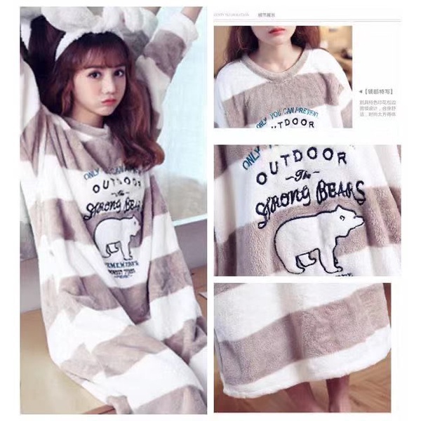 Đầm Ngủ Lông Cừu San Hô Plus Size Phong Cách Hàn Quốc Thời Trang Thu Đông Cho Nữ