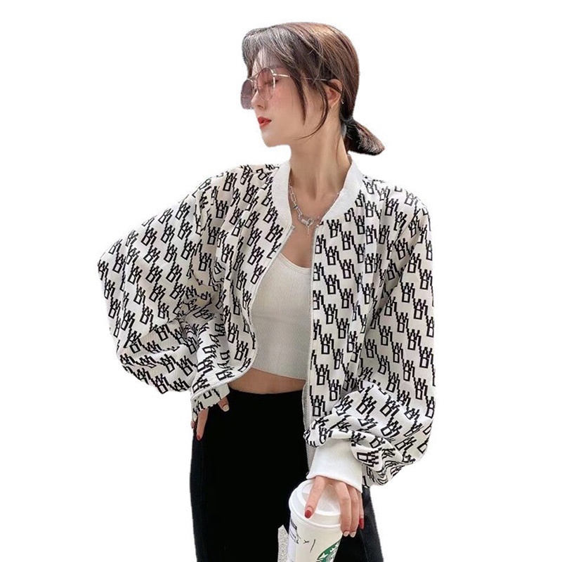 IELGY  Áo Khoác Bóng Chày Tay Dài Có Khóa Kéo In Họa Tiết Thời Trang Cho Nữ