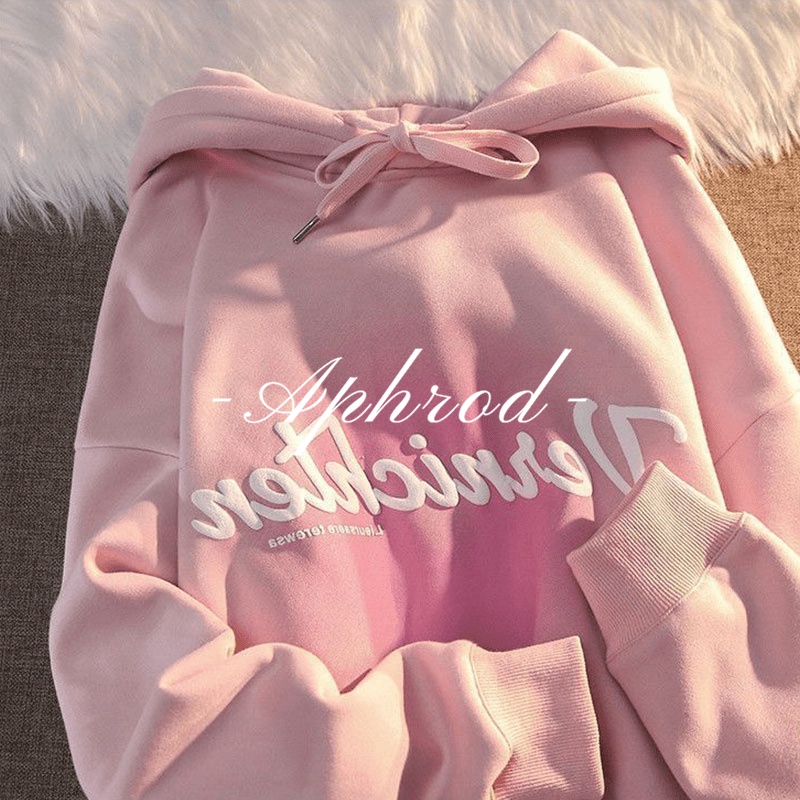 Aphrod Áo sweater Có Mũ Trùm Dáng Rộng oversize In Chữ Màu Hồng gradient Mùa Thu Nhật Bản Cho Cặp Đôi