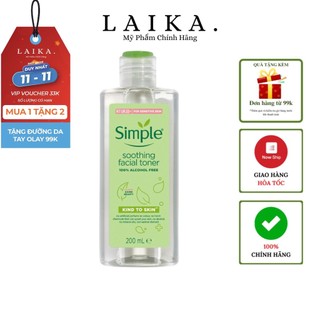 Nước Hoa Hồng Soothing Facial Toner Simple cân bằng ẩm cho da 200ml LaiKa