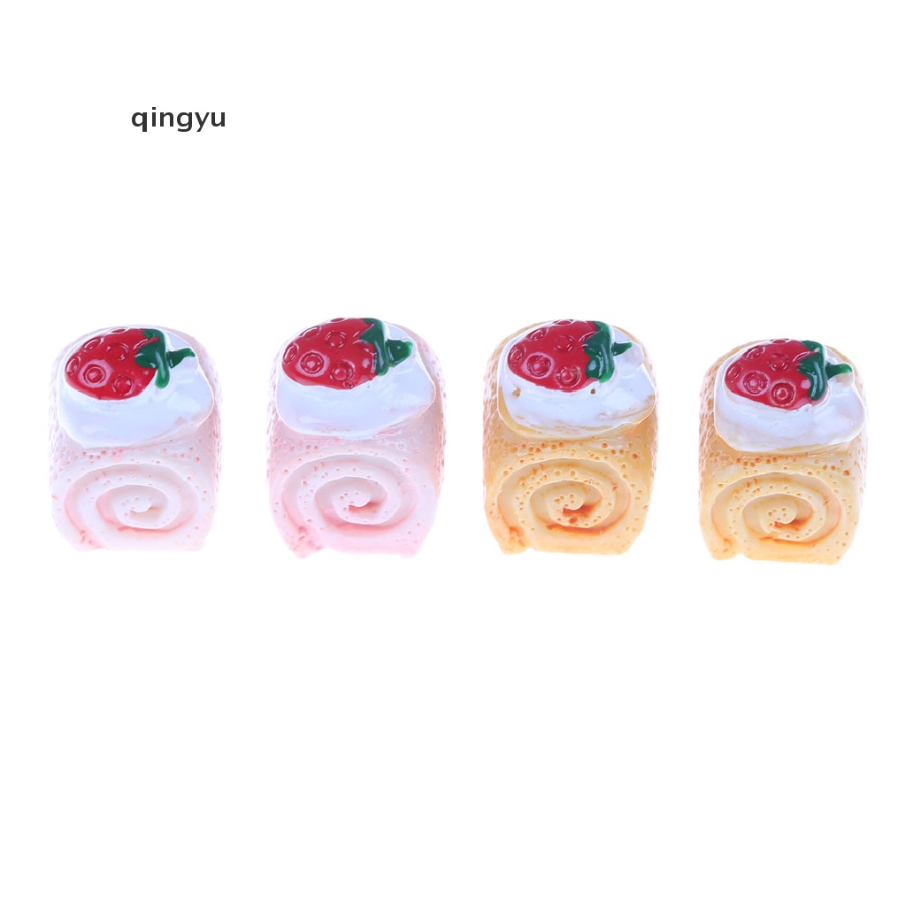 Bộ 5 Mô Hình Bánh Kem Dâu Bằng Nhựa Resin Trang Trí Điện Thoại Thu Nhỏ DIY