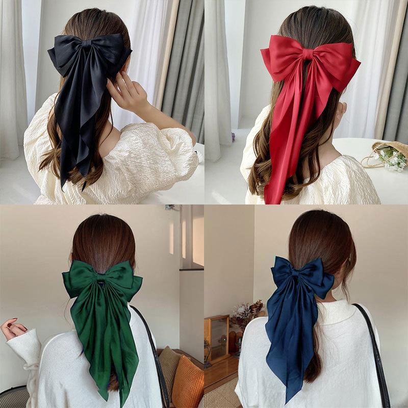 Kẹp Tóc Nơ Ruy Băng Lớn Bằng Satin Kiểu Vintage
