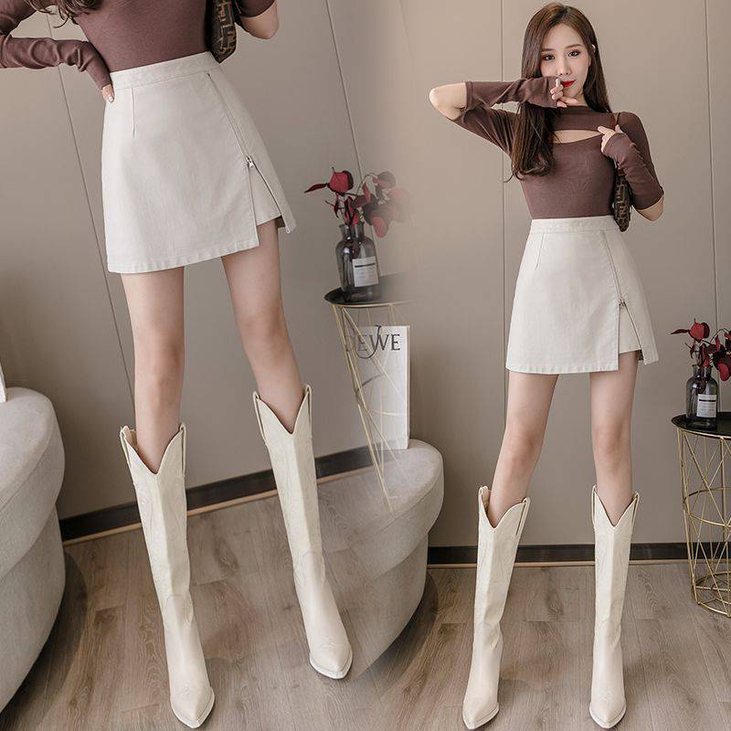 Chân váy da chữ a PHUONGMOON, chân váy tuổi teen, có phối khóa lệch cách điệu