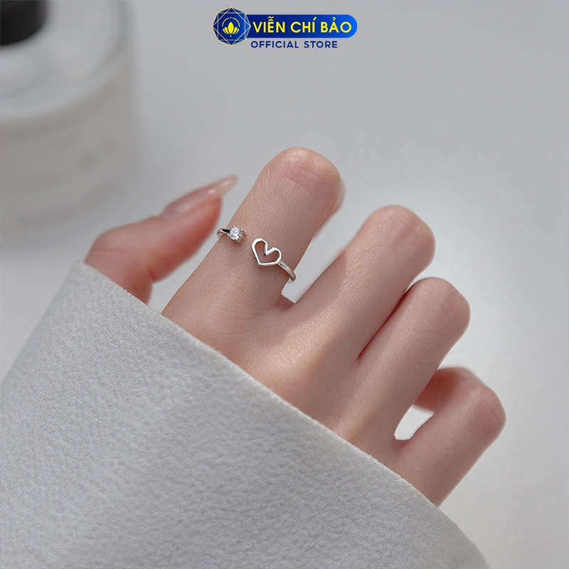 Nhẫn bạc nữ trái tim đá trắng hở chất liệu bạc 925 thời trang phụ kiện trang sức nữ Viễn Chí Bảo N400187