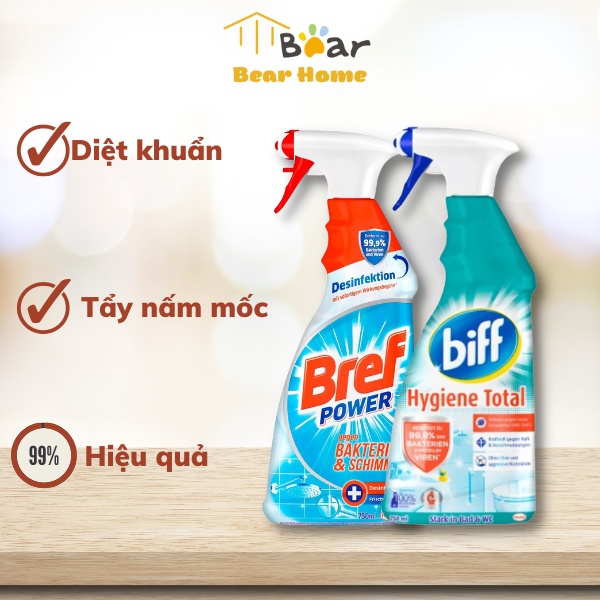 Chai xịt tẩy nấm mốc, diệt vi khuẩn trên tường, nhà tắm Bref Power, Biff 750ml