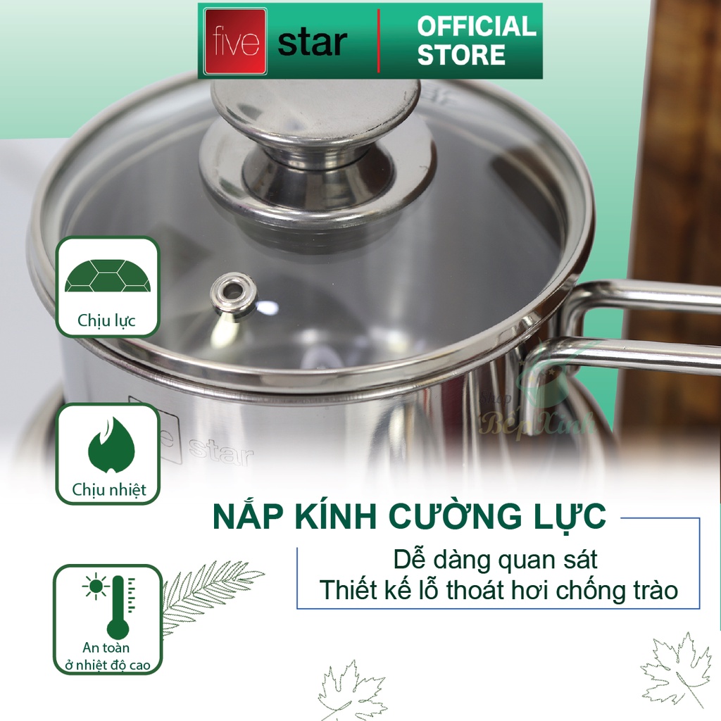 Quánh 3 đáy inox 430 Fivestar Standard nắp kính bếp từ ( 12cm/14cm/16cm )