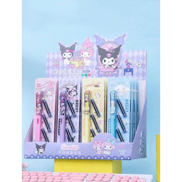 🍀Bút mực,Bộ Bút Máy Sanrio Mymelody Kuromi Cinnamoroll Pom Purin Dễ Thương Có Thể Tái Sử Dụng Mực Xanh Dương EF