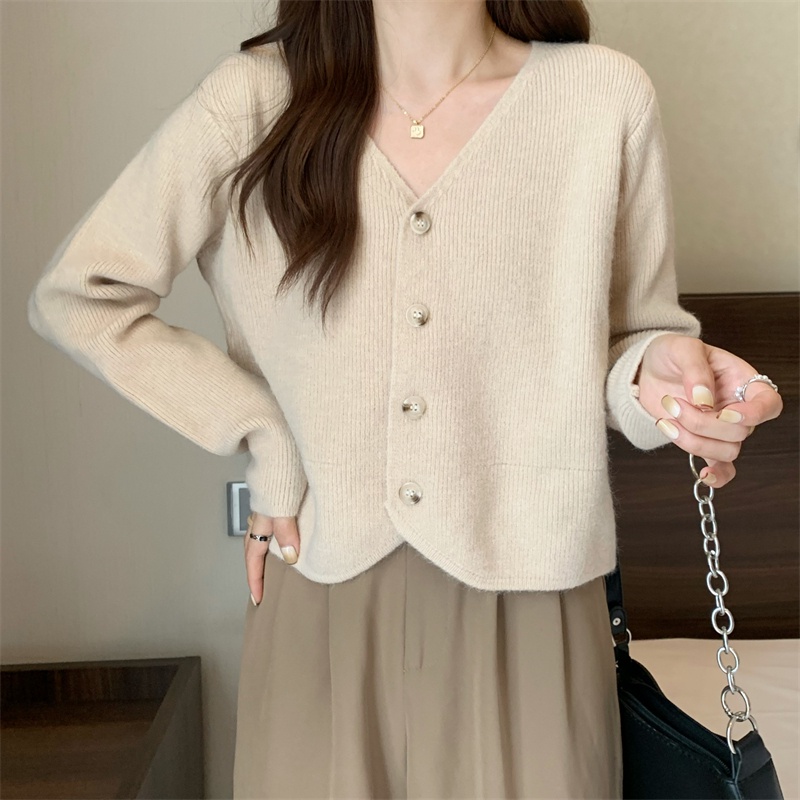 ZHELIHANGFEI Áo Khoác Len Cardigan Tay Dài Cổ Chữ V Thời Trang Cho Nữ