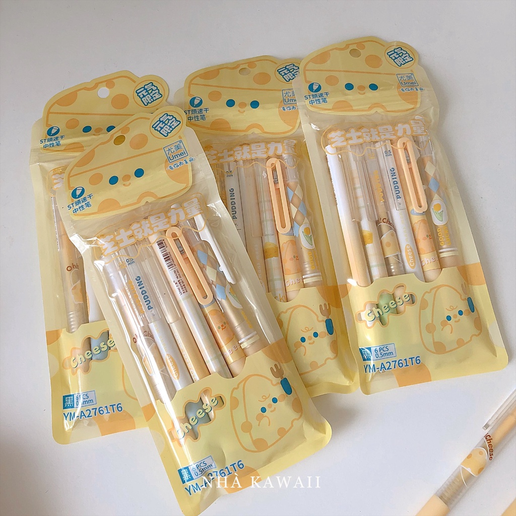 Bút gel bấm mực đen Umei Pudding phô mai ngòi 0.5mm