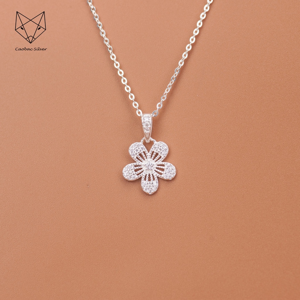 Dây Chuyền Bạc Ta Cao Cấp CaoBac Silver Hoa Năm Cánh Cạnh Đá Nhẹ Nhàng, Tinh Tế, Thanh Lịch Dành Tặng Cho Bạn Gái