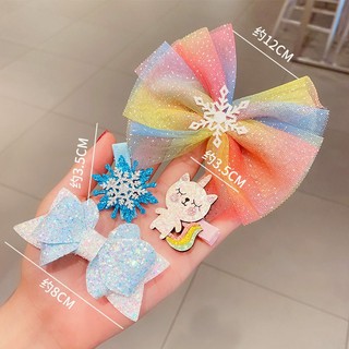 Set kẹp tóc nơ voan công chúa elsa cho bé gái