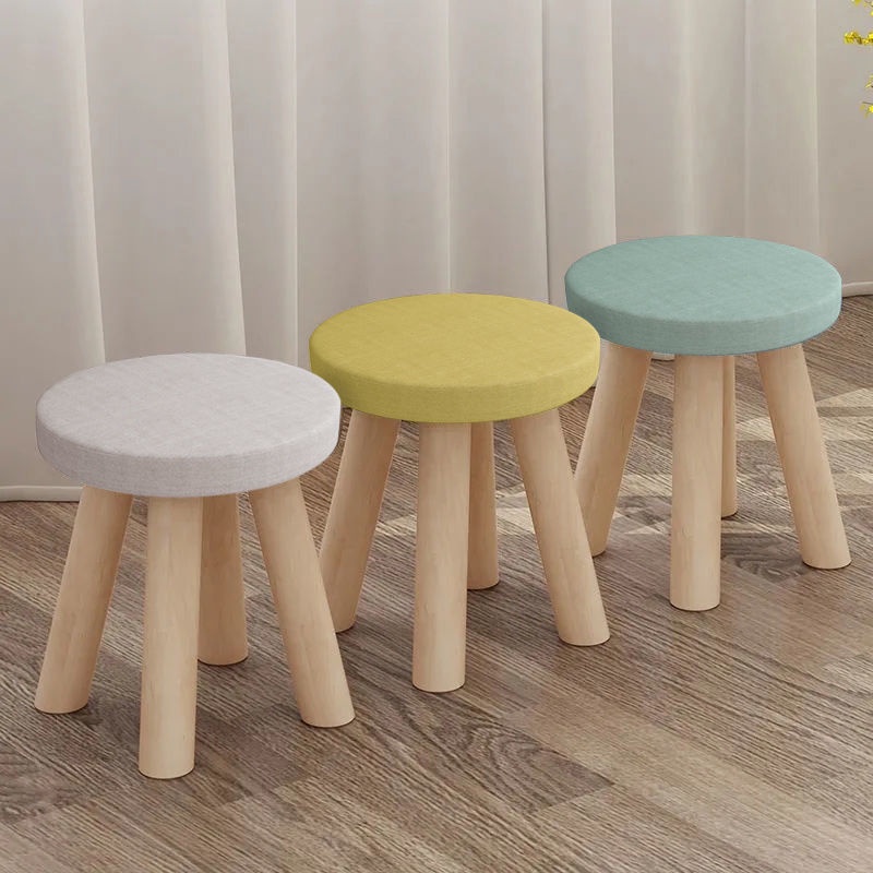 Ghế đẩu nhỏ nhà thay giày ghế đôn vải phòng khách ghế đẩu thấp bằng gỗ rắn tròn ghế đẩu lưới màu đỏ trẻ em dễ thương ghế