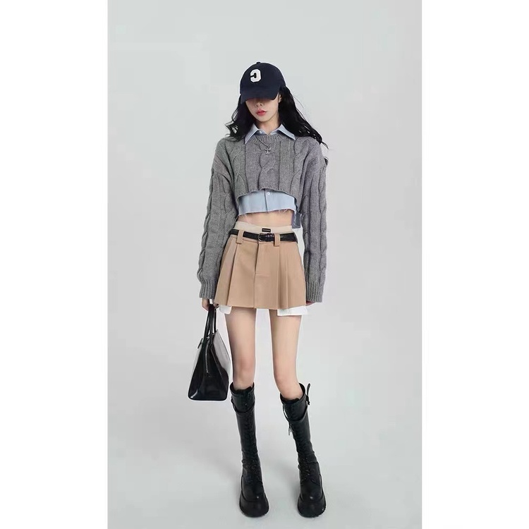 Chân Váy Chữ a Xếp Ly Lưng Cao Thời Trang Xuân Hè Phong Cách Preppy Cổ Điển 2022 Mới