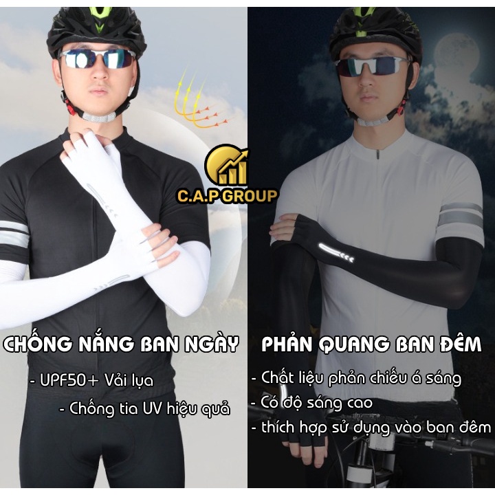 Găng tay chống nắng Nam Nữ phản quang bao ống tay dài hở ngón Thể thao đi lái xe câu cá