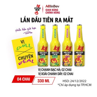 [HCM] Lốc 4 Chai Bia Beck’s Ice Phiên Bản Giới Hạn – Vị Xoài Chanh Dây hoặc Vị Chanh Bạc Hà (330ml/Chai)