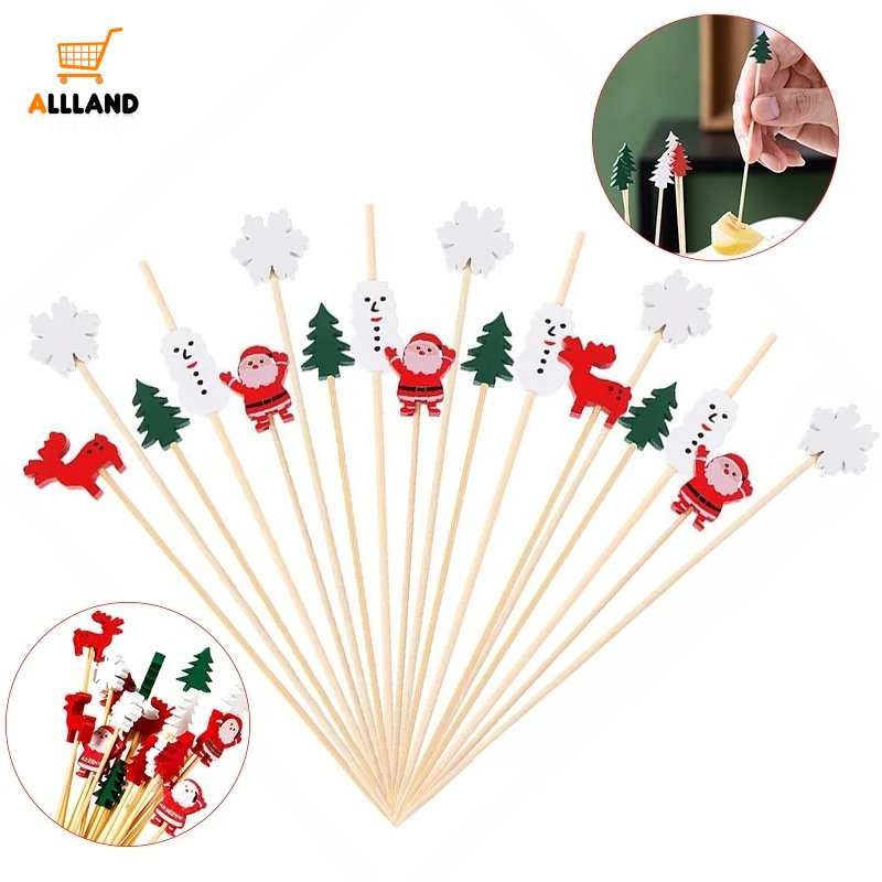 Set 50 Nĩa Ăn Trái Cây Hình Ông Già Noel / Bông Tuyết Dùng Một Lần