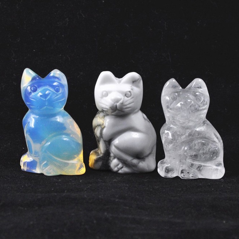 Tượng Mèo Bằng Đá Thạch Anh Tím Tự Nhiên Dùng Trang Trí Nhà Cửa