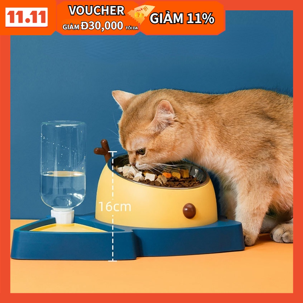 Bát Ăn Hình Huơu 2 Chế Độ Ăn Chống Gù Dành Cho Thú Cưng Kèm Bình 2 Màu Dành Cho Chó Mèo - có thể tháo rời