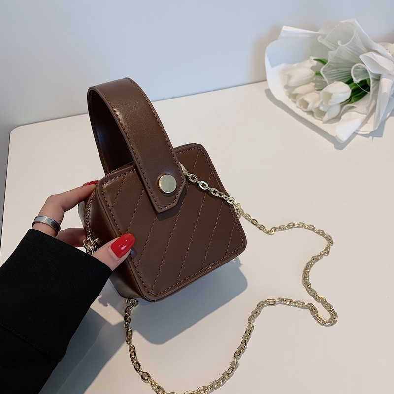 Túi Đeo Chéo Mini Vuông Kèm Quai Xách Da Pu