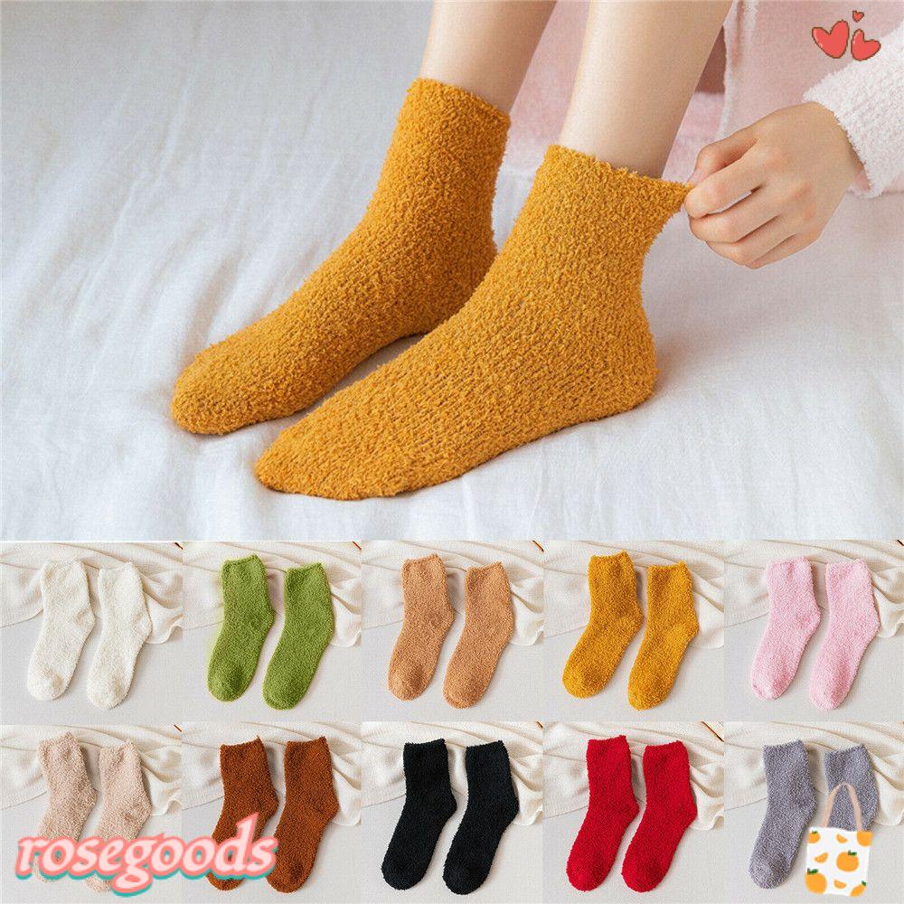 Vớ Nhung San Hô Dày Thoáng Khí Màu Sắc Tinh Khiết Giữ Ấm Mùa Đông