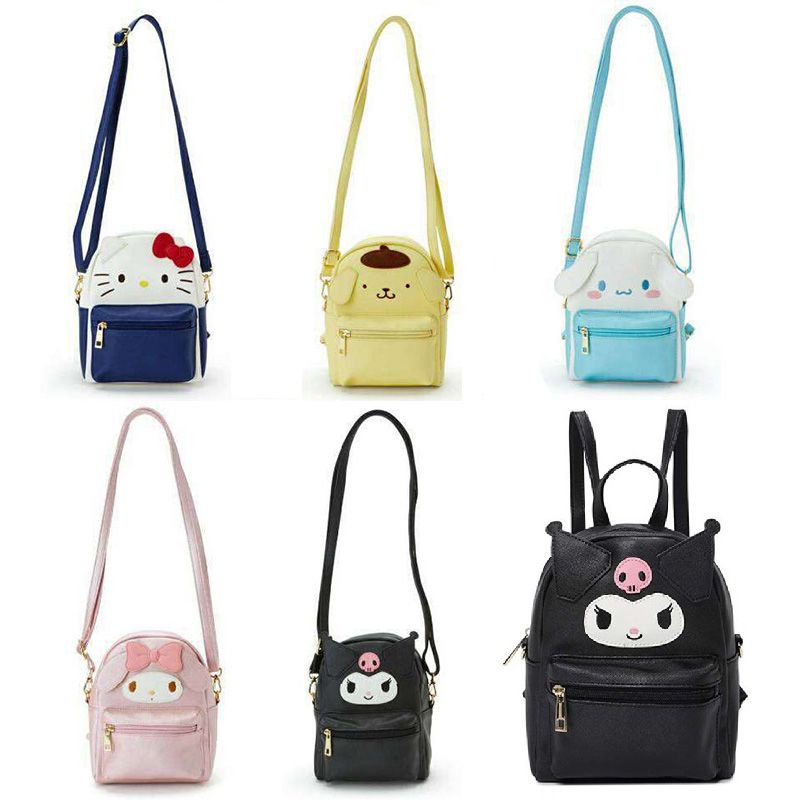 Ba Lô Mini Da PU In Họa Tiết Hello Kitty/Mu Melody Pompompurin Kuromi Sanrio 2 Chiều Cho Nữ