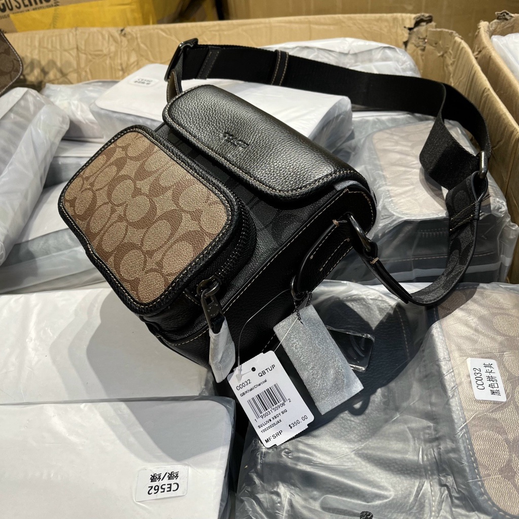 Túi nam đeo chéo Coac phom hộp nắp gập hai ngăn size 22