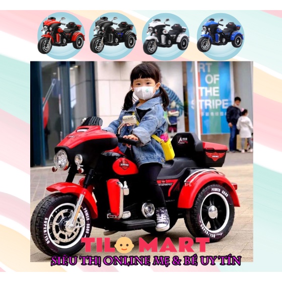Xe máy điện thể thao cảnh sát cho bé, xe moto điện trẻ em 2 chỗ ngồi TILO KIDS TLK-6688 có kết nối bluetooth