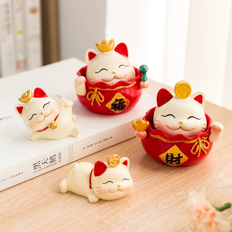 Mèo Hoạt Hình Bằng Nhựa Resin Để Bàn Trang Trí Xe Hơi