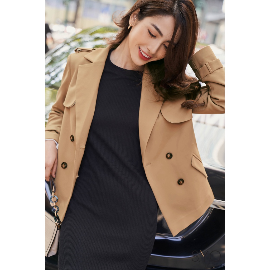 Áo Trench Coat Kaki Ngắn Dáng Suông SYO A6820027