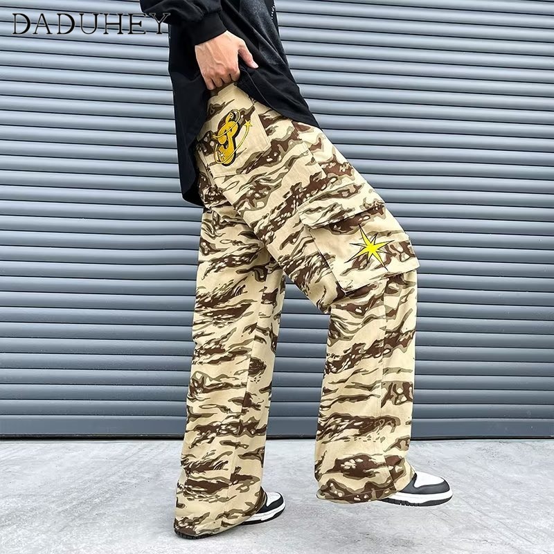 DaDuHey Men's Camouflage Loose Straight Casual Pants 2022 Ins Hong Kong Style Fashion All-Matching Pants