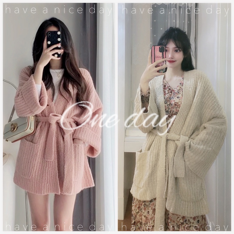 Áo Khoác Cardigan Dệt Kim Dáng Rộng Cột Dây Thời Trang Xuân Thu Phong Cách Mới Cho Nữ
