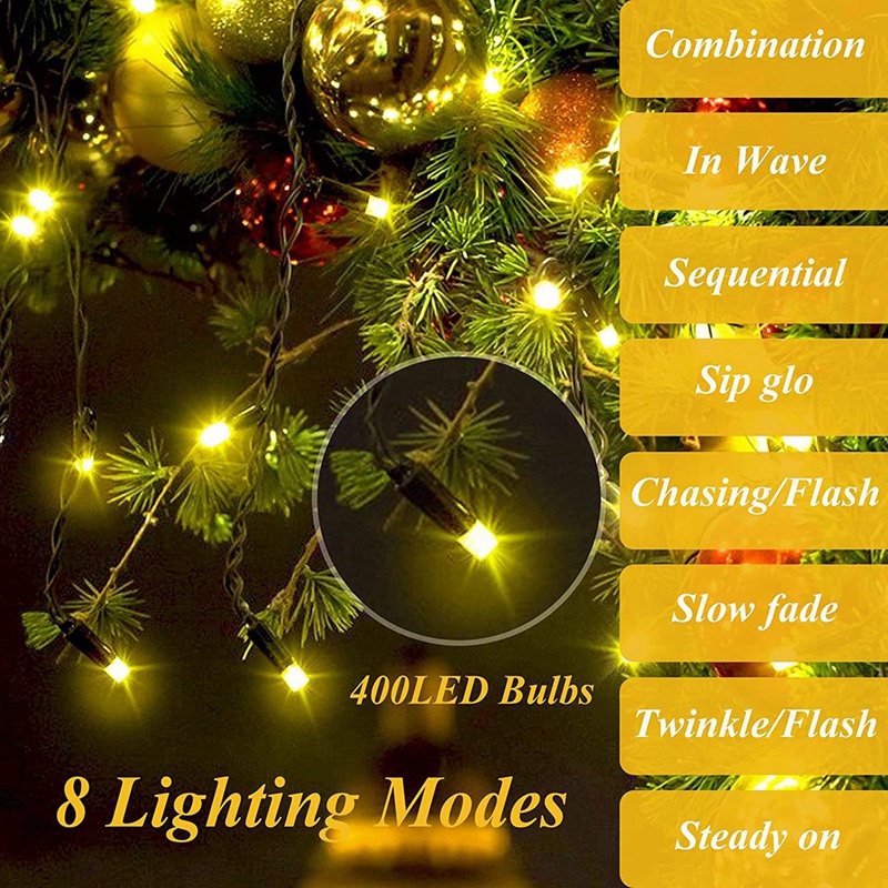Đèn cây thông Noel 400 LED Đèn Giáng sinh với chức năng bộ nhớ 6.6FT X 16 Phích cắm màu trắng của Hoa Kỳ