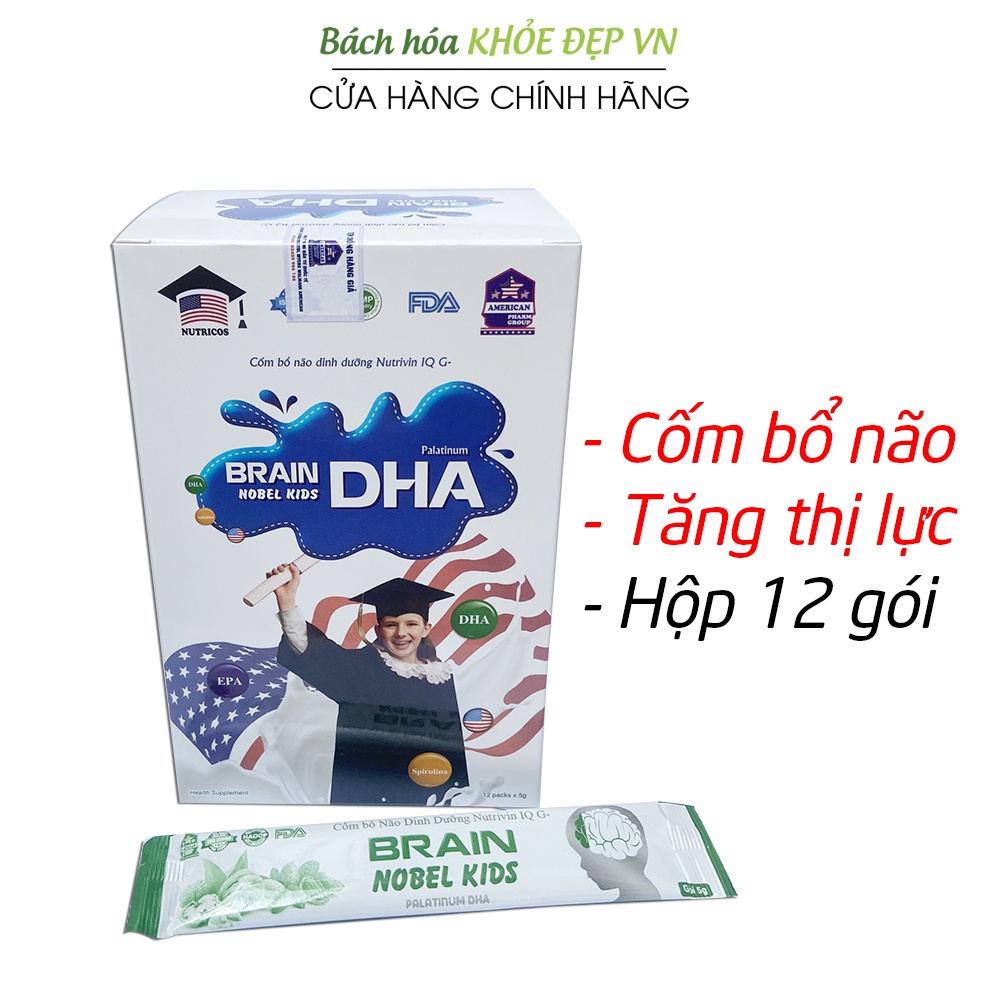 Cốm bổ não dinh dưỡng Nobel Kids cho trẻ em phát triển trí não, thị lực, tăng đề kháng - 12 gói (Brain Nobel Kids DHA)