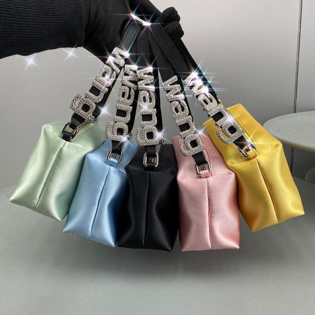 JKFW Alexander Wang new aw King bag logo inlaid with rhinestone satin Alexander King bag silk armpit portable small square bag