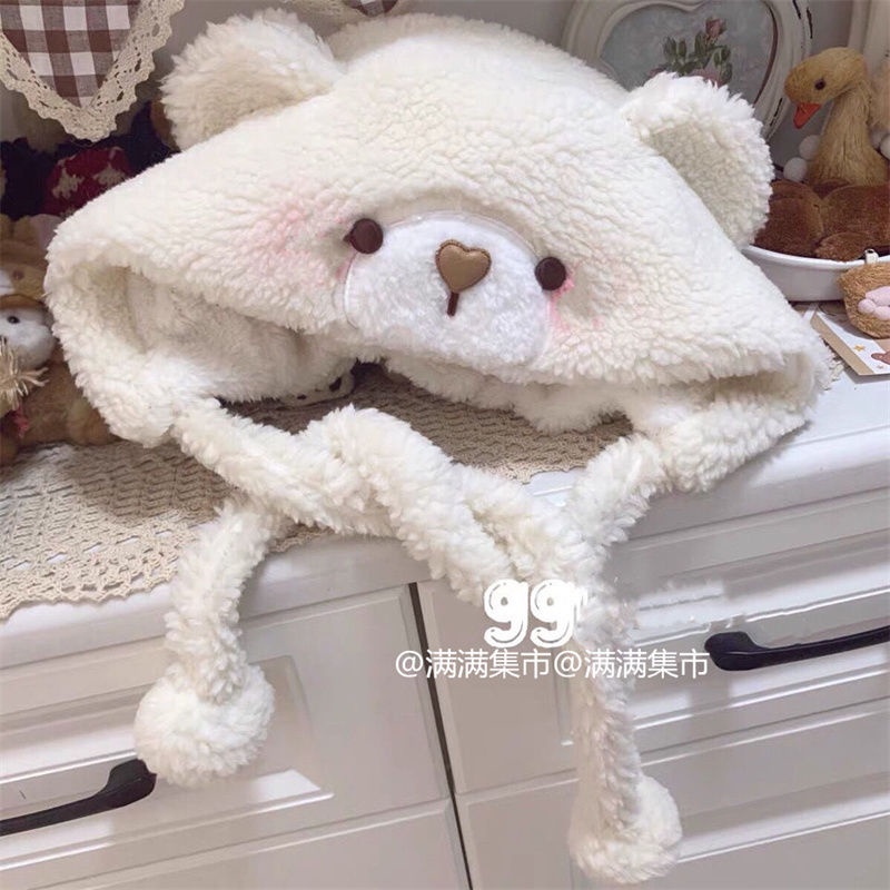 Mũ Len Tai Gấu Dễ Thương Thời Trang Mùa Đông Theo Phong Cách Nhật Bản